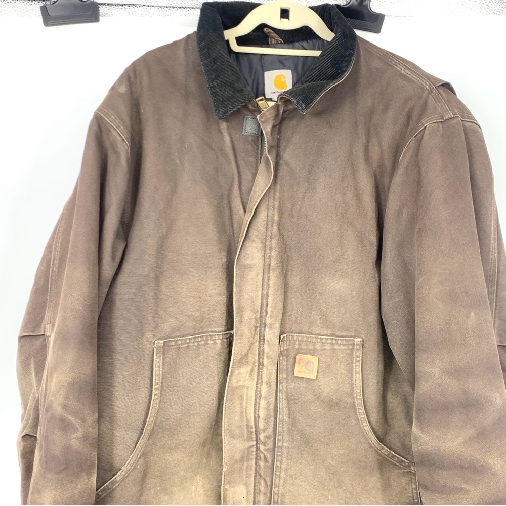 Carhartt Men Size XL TALL Jacket J22 DKB Coat Distressed RIPPED Brown Canvas - Picture 2 of 13